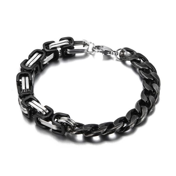 

link, chain 9mm all-match link bracelet men women stainless steel jewelry, Black