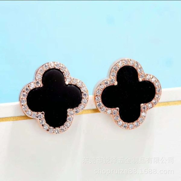 

production and sale of stainless steel voice jitter tiktok red fashion personality new lucky clover earrings, Black