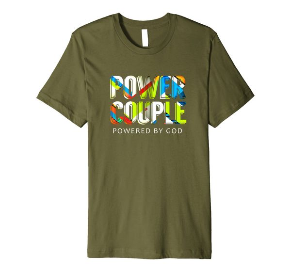 

power couple, powered by god christian couple premium t-shirt, White;black