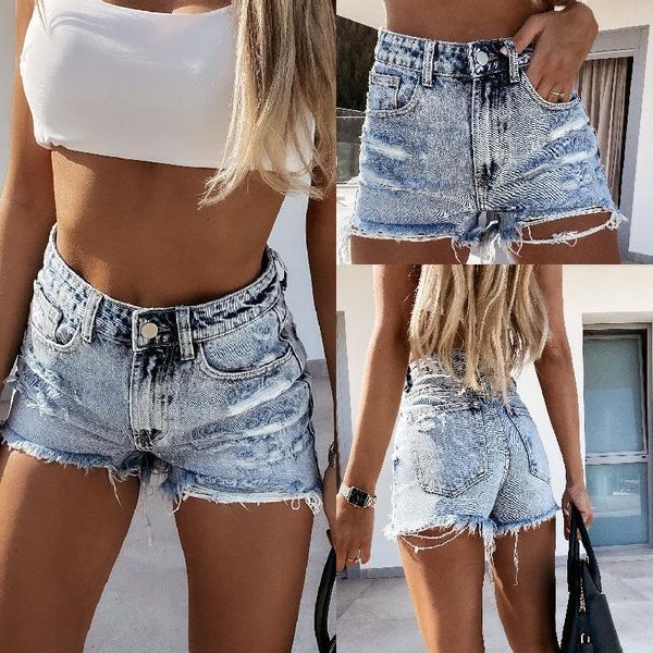 

women's jeans lugentolo jean shorts women summer fashion slim-fit ripped streetwear straight washed, Blue