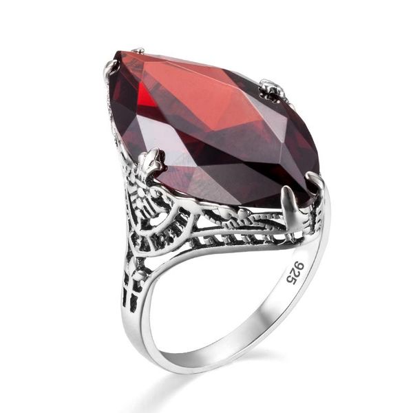 

cluster rings vintage bijoux sterling silver 925 13ct big garnet stone marquise cut women ring fine jewelry wedding part gift, Golden;silver