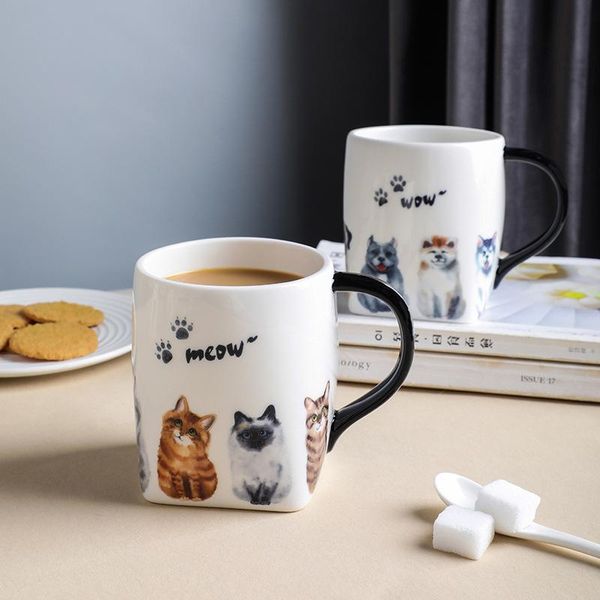 

mugs cute cat puppy creative animal cartoon underglaze ceramic cup for men and women couple square foot coffee pot