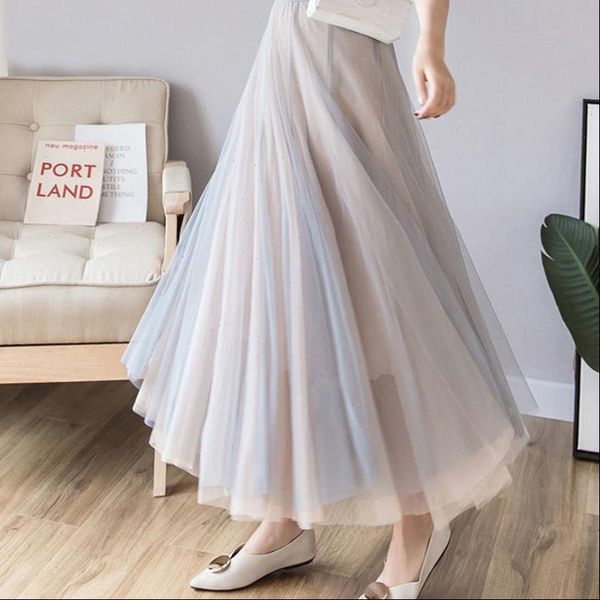 

summer 3 layers princess womens skirts tulle mesh pleated a line long, Black