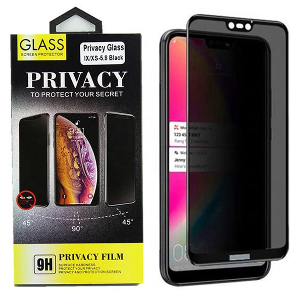 Black Edge Privacy Displayschutzfolie für iPhone 12 Mini 11 Pro XS Max XR SE2 Xiaomi, 9H Härte, gehärtetes Glas, Anti-Spionage-Schutz
