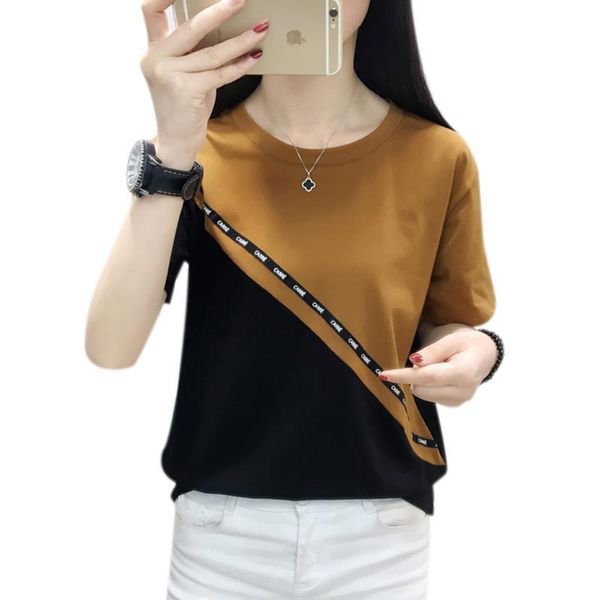 

black green patchwork summer casual women t shirts short sleeve camiseta feminina korean loose tee femme, White