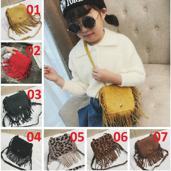 

fashion kids leopard tassel mini purse pu polyester suede korean version messenger bag girl snack candies one-shoulder wallet, White
