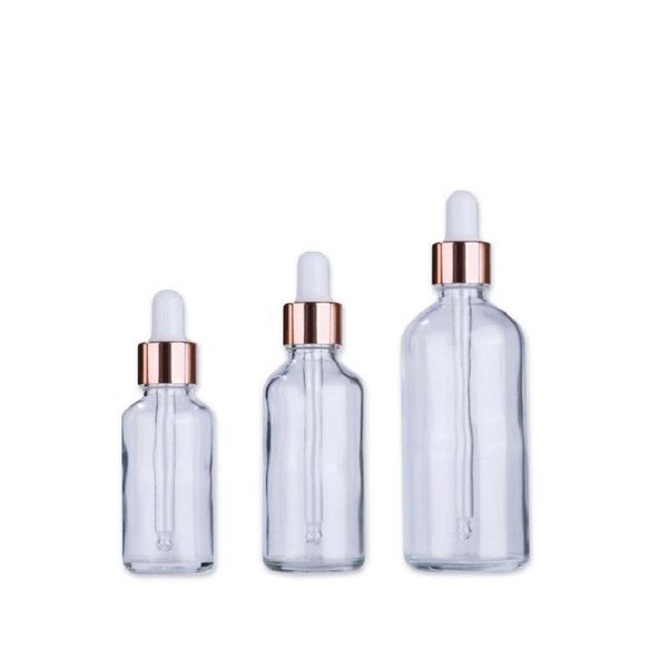 

storage bottles & jars 5ml-100ml dropper bottle clear essential oil glass liquid vials rose-golden refillable drop pipette 15pc
