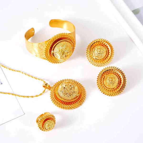 

jewelry sets ethiopian pendant necklaces earrings ring bangles for womens gold color eritrean african wedding bride gifts, Black