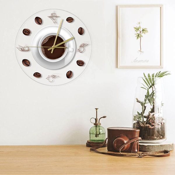 

wall clocks coffee cup clock acrylic hand bean modern design cafe decoration