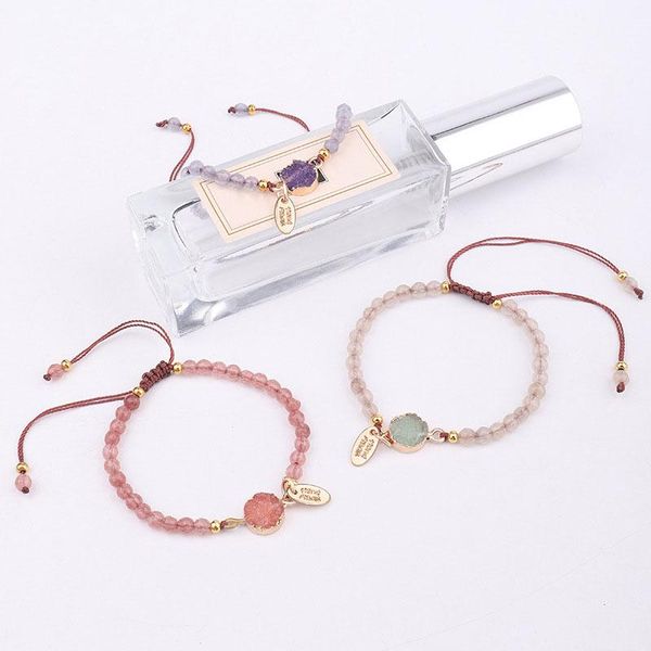 

link, chain mujer natural stone bracelets for women rope bracelet handmade quartz jewelry drop shape, Black