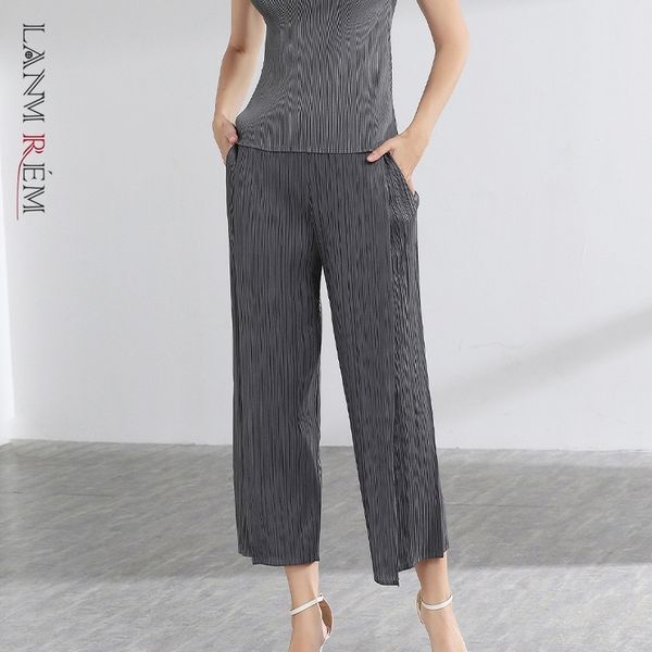 

vintage wide leg pants for women fashon patchwork straight trousers casual all-match elasic bottoms yh306 210507, Black;white