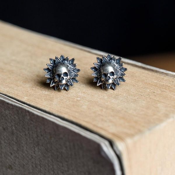 

stud 925 sterling silver fashion sunflower skull creative earrings cool ear jewelry wholesale, Golden;silver