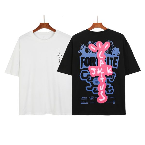 

t shirt high version fashion brand travis scott fortress night peripheral rap spoof men's and women's short sleeve, White;black