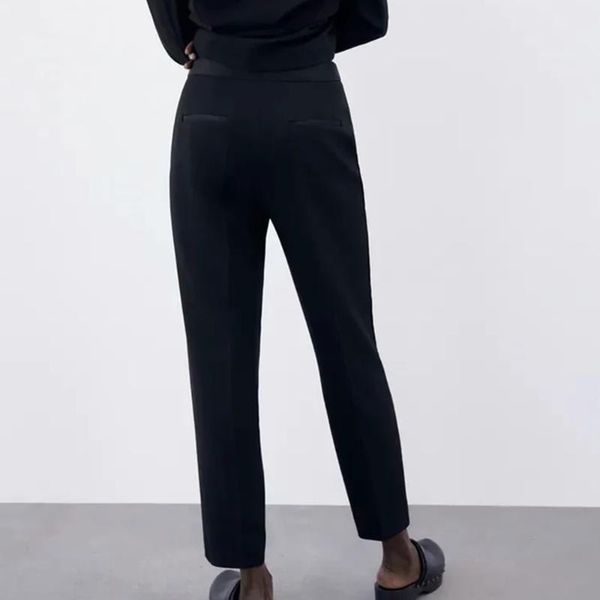 

women's pants & capris 2021 women black pant high waist stright long office woman vintage casual suits chic pocket female blazer trouse, Black;white