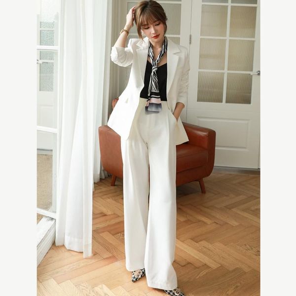 

women's two piece pants temperament suit sets spring and autumn slim ladies jacket casual trousers two-piece arrival, White