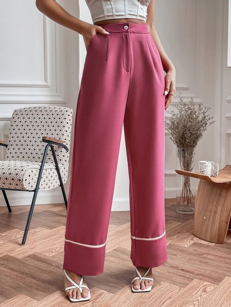 

high waist slant pockets pants t1aq#, Black;white