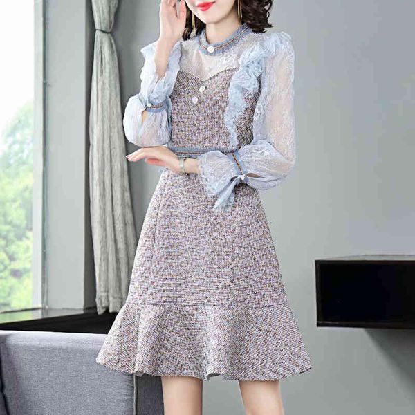 

dress autumn and winter sewing bell sleeves frizzy temperament thin fishtail dressed in women's clothes, Black;gray