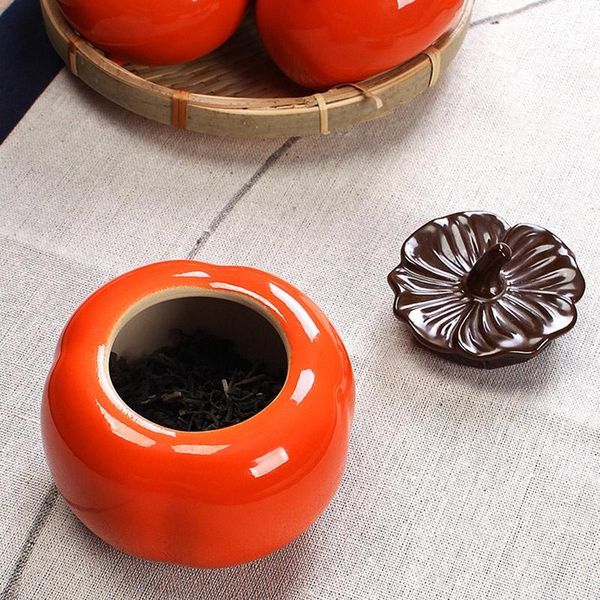 

storage bottles & jars orange sealed jar tea caddy persimmon caddys ruyi ceramic cadd pet decoration