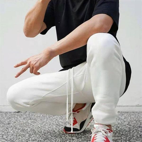 

men's pants 2021 autumn straight fashion solid color drawstring ankle tied loose sports trousers casual, Black