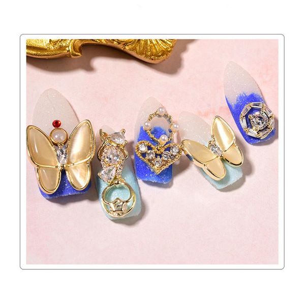 

nail art decorations 1pcs chain 3d alloy butterfly zircon pearl metal manicure nails diy accessories decoration, Silver;gold