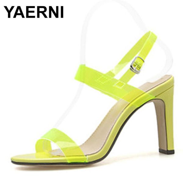 

dress shoes yaernifashion high heels peep toe transparent pvc sandals women's summer pumpswomens buckle strapsandalias mujere990, Black