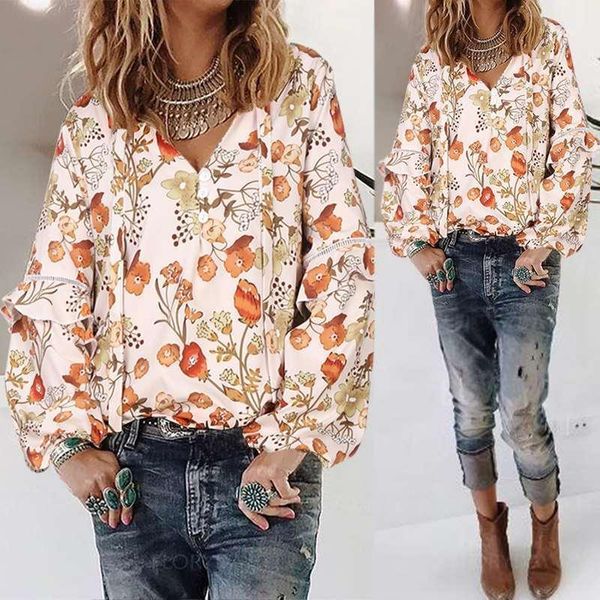 

women's blouses & shirts 2021 zanzea elegant floral printed lace patchwork blouse causal long sleeve female v neck blusas, White
