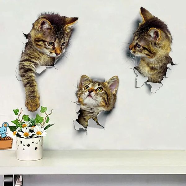 

3d cute cat walls toliet sticker tags decorations creative animal wall stickers decorate your home like a makeup artist