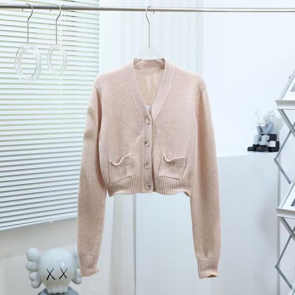 

women's knits & tees 100% wool women long sleeve sweaters early autumn v-neck single breasted loose casual with pockets female simple k, White