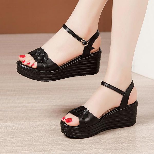 

sandals white black wendges heel women's 2021 summer platform ladies shoes and