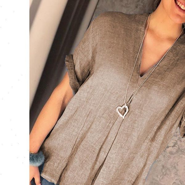 

summer fashion cotton linen loose women shirts solid v neck tee female womens short sleeve shirt blusas femininas clothing, White