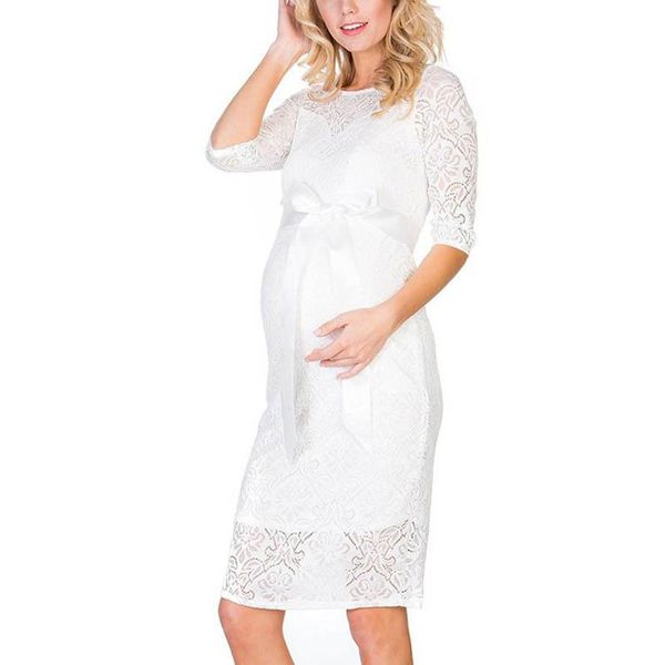 

maternity dresses fashion lace evening dress pregnant clothes for women three quarter sleeve pography props, White