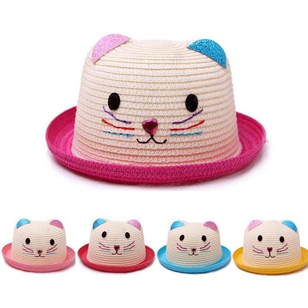 

caps & hats summer baby cartoon children breathable hat straw kids boy girls cap denim cotton toddler tractor, Yellow