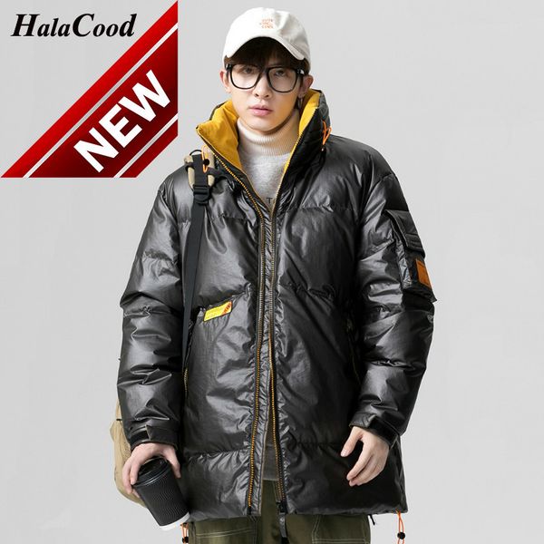 

halacood men 2021 winter new casual long thick waterproof parkas down jacket coat outwear fashion pockets parka 4xl, Black