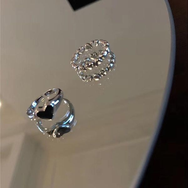 

cluster rings fashion silver color heart shape ring design cute black love open jewelry for women young girl child gifts adjustable, Golden;silver