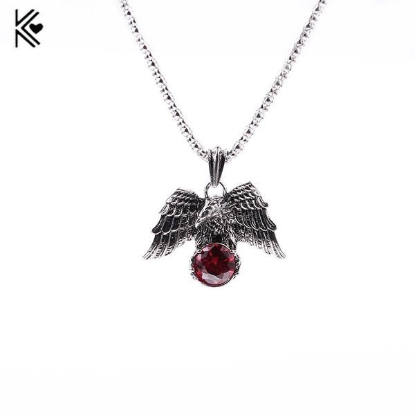 

pendant necklaces fashion eagle men & pendants women red crystal vintage punk chain for 2021 party collares year gifts, Silver