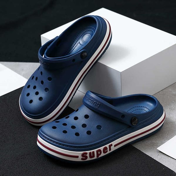 

2021 new brand fashion boy sandals summer hole shoes rubber clogs men's eva garden shoes black beach flat men sandals slippers h0827