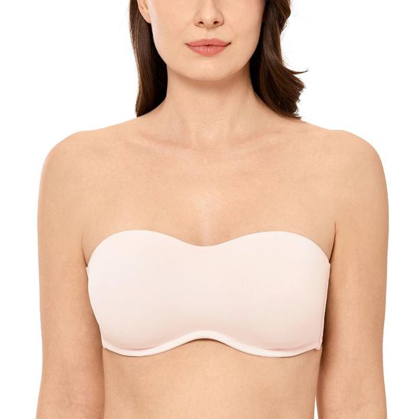 

bras women's seamless underwire unlined bandeau minimizer strapless bra plus size, Red;black
