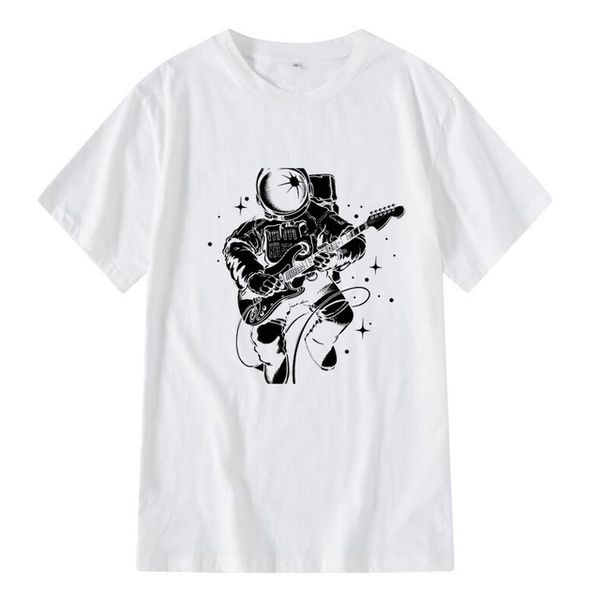 

men's casual short sleeve t-shirt funny astronaut plays guitar print mentshirt o-neck t-shirts men, White;black