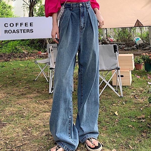 

women's jeans woman high waist clothes wide leg denim pants dark blue streetwear vintage quality 2021 fashion harajuku straight