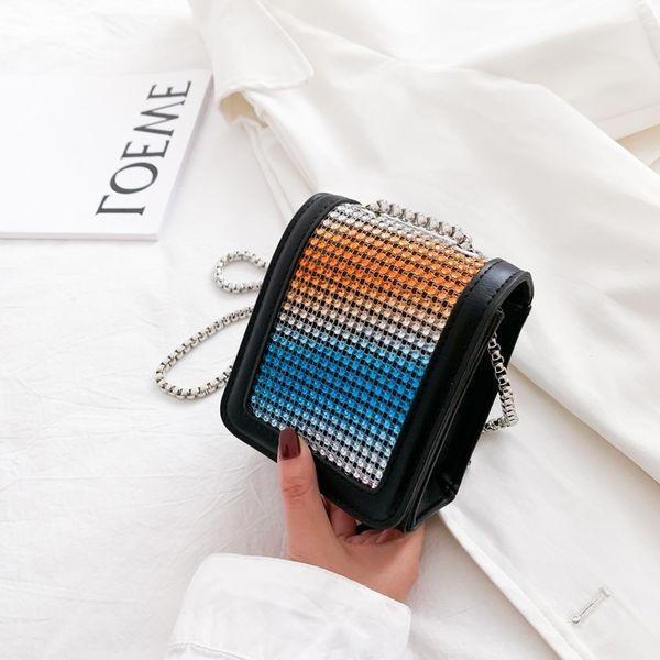 

women summer glittering diamond dinner fashion net red cross chain small square bag