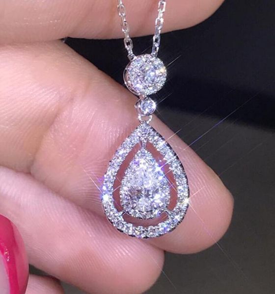

new sparkling jewelry 925 sterling silver&rose gold fill drop water white z pear cz diamond women pendant chain necklace wjl3275