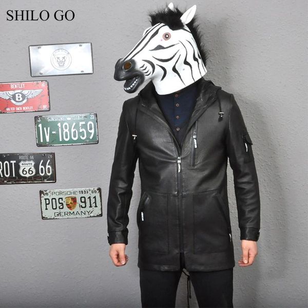 

men's jackets shilo go leather jacket mens spring fashion sheepskin genuine coat tie hooded casual zipper straight, Black;brown