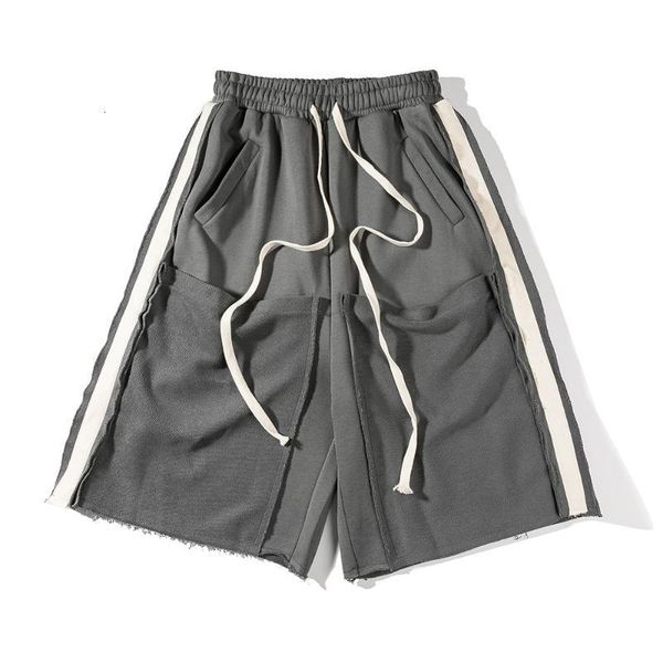 

men's shorts contrast stitching elastic waist pants casual polyester cotton regular pockets knee length l3fu, White;black