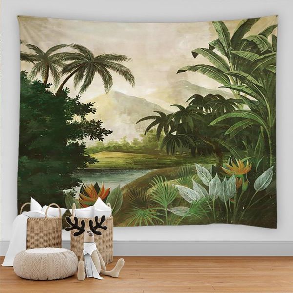 

tapestries palm tree tapestry wall hanging tropical leaves flowers pattern beach animal backdrop cloth carpet