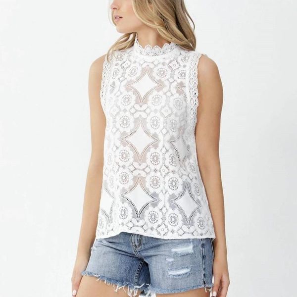 

women's t-shirt 2021 perspective women sleeveless lace knitted summer clothes tee shirt femme tshirt woman vintage solid s-xl, White