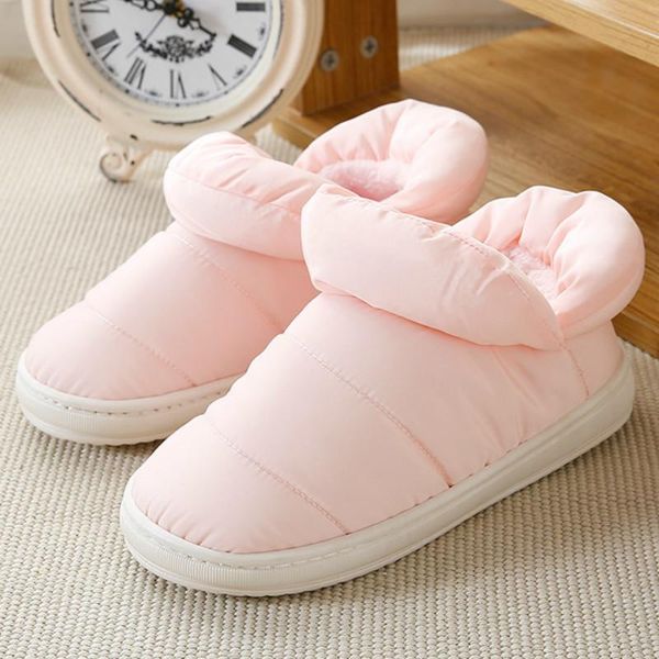 

winter woman slippers cotton shoes women warm down comfort simple couple plush waterproof snow keep outdoor footwear, Black