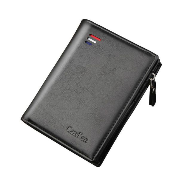 

men's short wallet pu leather zipper retro vertical wallets, Red;black