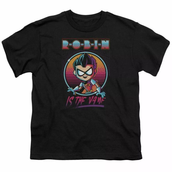 

teen titans go robin kids youth t shirt licensed cartoon tee black, White;black