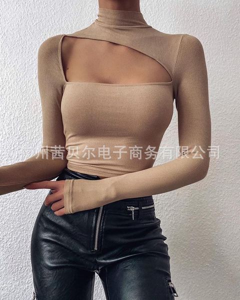 

women's t-shirt 2021 summer fashion khaki hollow top, White