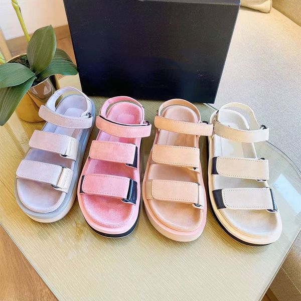 

fashion pure color hook and loop sandals famous designer simple wide strap classic women slides sandals summer outdoor leisure beach flat so, Black